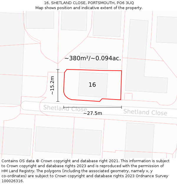 16, SHETLAND CLOSE, PORTSMOUTH, PO6 3UQ: Plot and title map