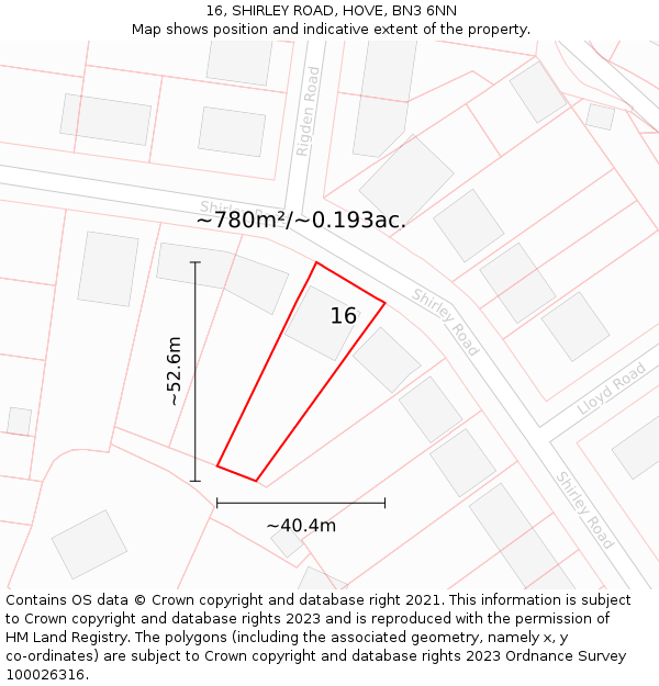 16, SHIRLEY ROAD, HOVE, BN3 6NN: Plot and title map