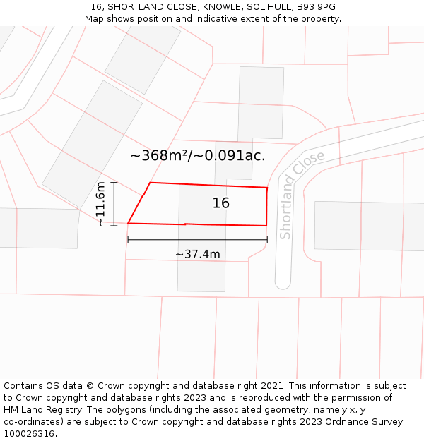 16, SHORTLAND CLOSE, KNOWLE, SOLIHULL, B93 9PG: Plot and title map