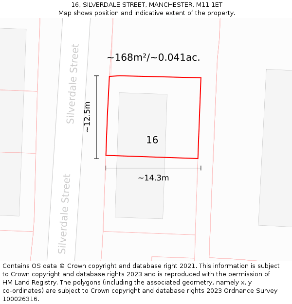 16, SILVERDALE STREET, MANCHESTER, M11 1ET: Plot and title map
