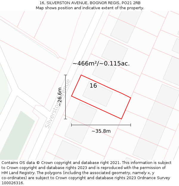 16, SILVERSTON AVENUE, BOGNOR REGIS, PO21 2RB: Plot and title map