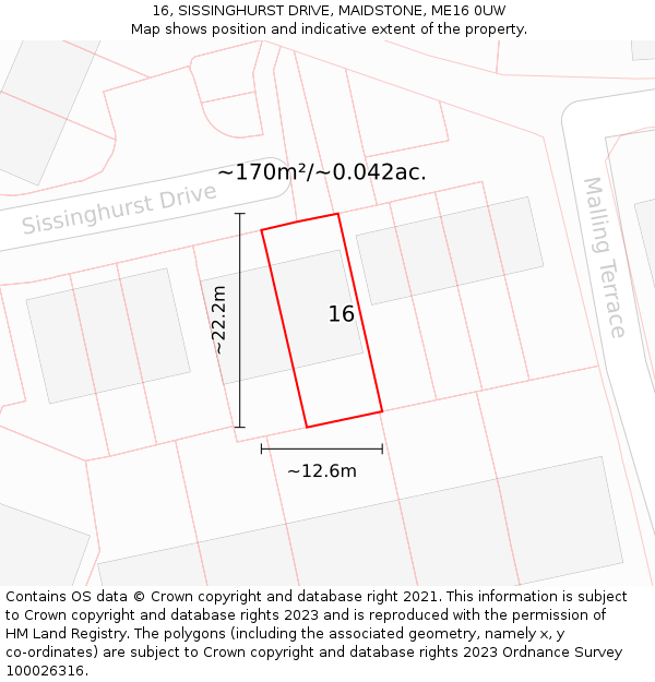 16, SISSINGHURST DRIVE, MAIDSTONE, ME16 0UW: Plot and title map