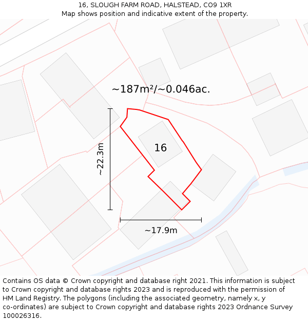 16, SLOUGH FARM ROAD, HALSTEAD, CO9 1XR: Plot and title map