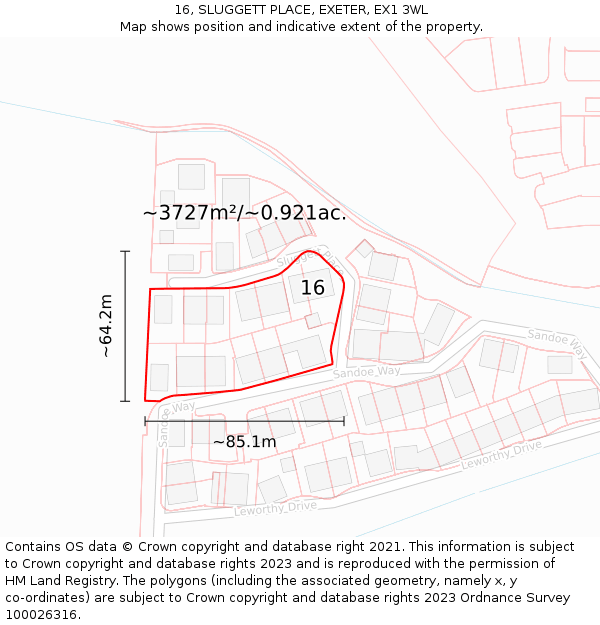 16, SLUGGETT PLACE, EXETER, EX1 3WL: Plot and title map