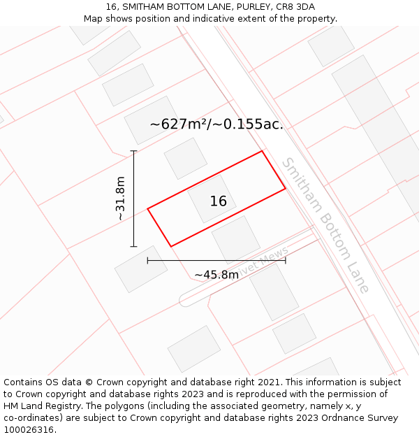 16, SMITHAM BOTTOM LANE, PURLEY, CR8 3DA: Plot and title map