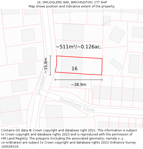 16, SMUGGLERS WAY, BIRCHINGTON, CT7 9HP: Plot and title map
