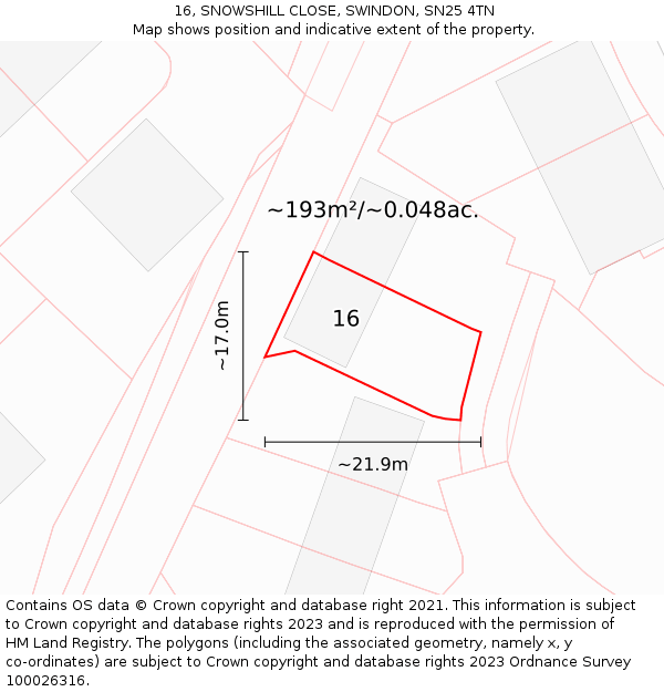 16, SNOWSHILL CLOSE, SWINDON, SN25 4TN: Plot and title map