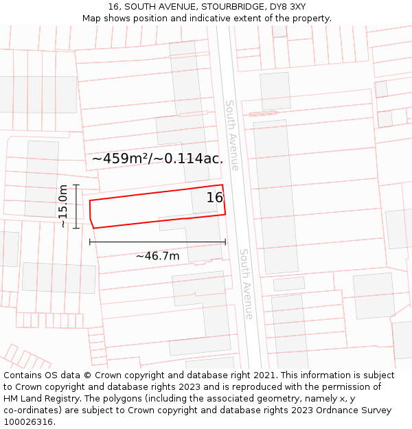 16, SOUTH AVENUE, STOURBRIDGE, DY8 3XY: Plot and title map