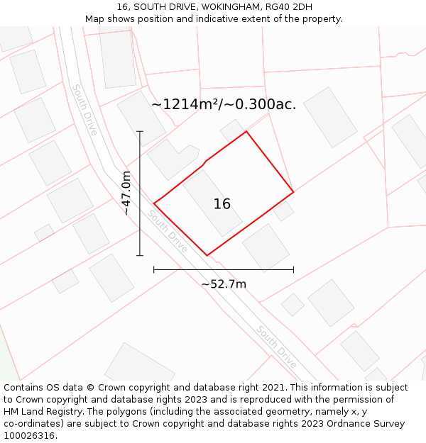 16, SOUTH DRIVE, WOKINGHAM, RG40 2DH: Plot and title map