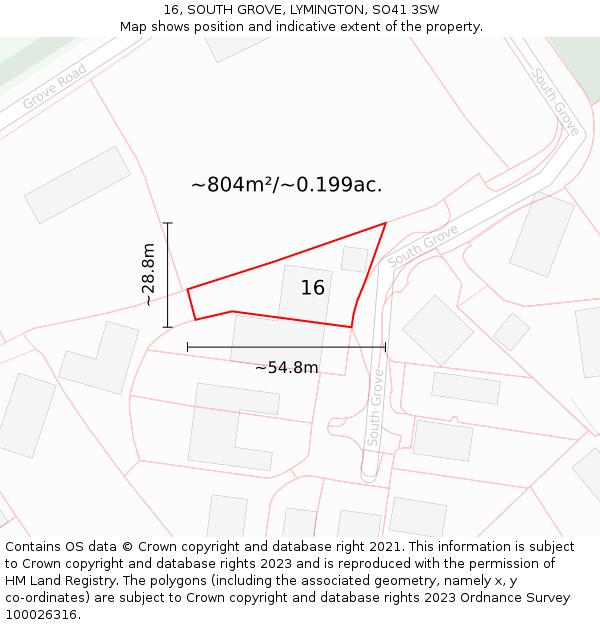 16, SOUTH GROVE, LYMINGTON, SO41 3SW: Plot and title map