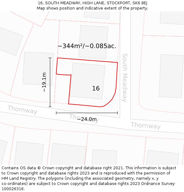 16, SOUTH MEADWAY, HIGH LANE, STOCKPORT, SK6 8EJ: Plot and title map