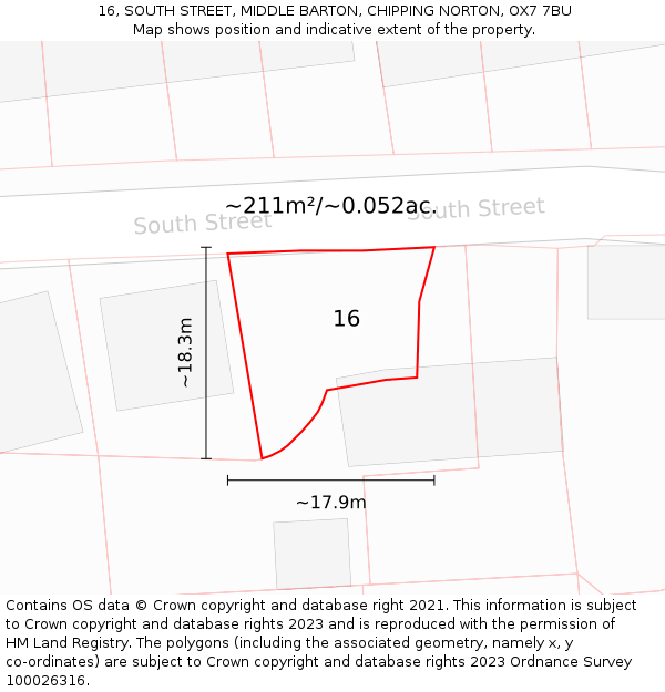 16, SOUTH STREET, MIDDLE BARTON, CHIPPING NORTON, OX7 7BU: Plot and title map