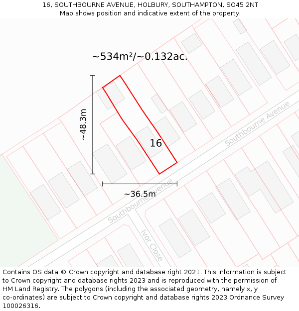 16, SOUTHBOURNE AVENUE, HOLBURY, SOUTHAMPTON, SO45 2NT: Plot and title map