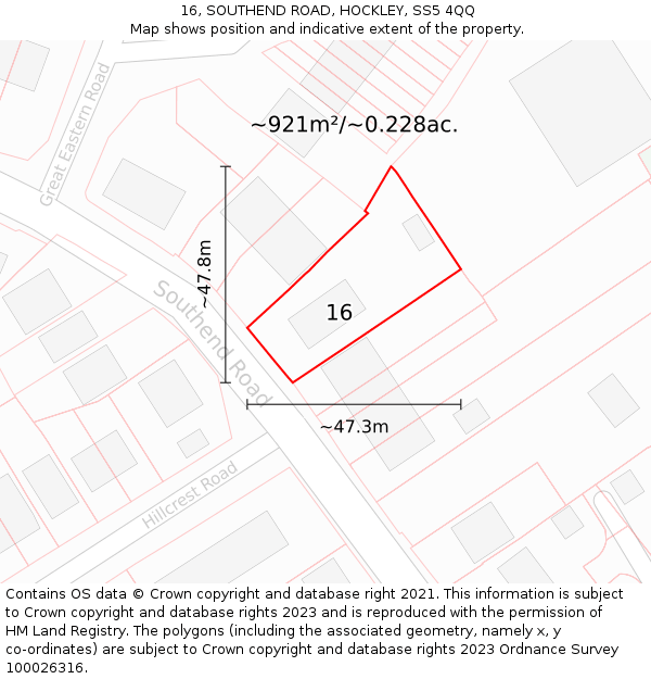 16, SOUTHEND ROAD, HOCKLEY, SS5 4QQ: Plot and title map