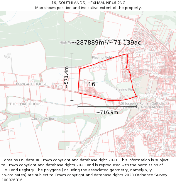 16, SOUTHLANDS, HEXHAM, NE46 2NG: Plot and title map