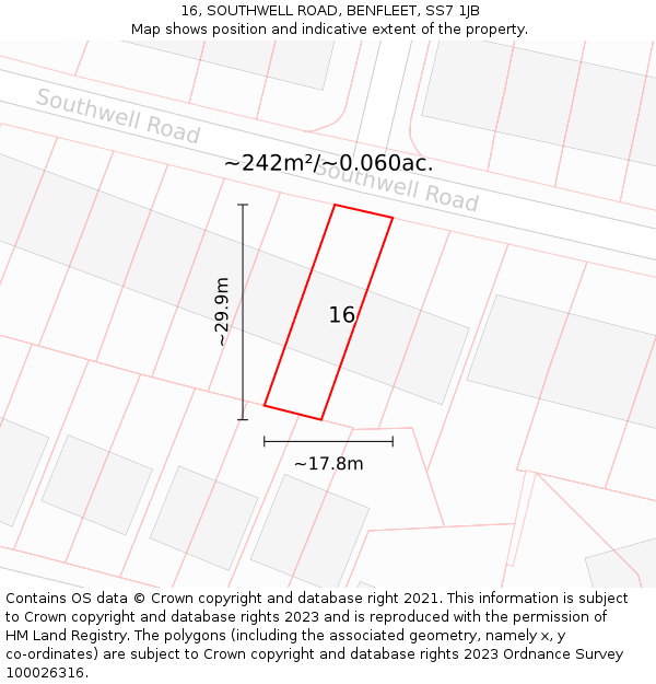 16, SOUTHWELL ROAD, BENFLEET, SS7 1JB: Plot and title map