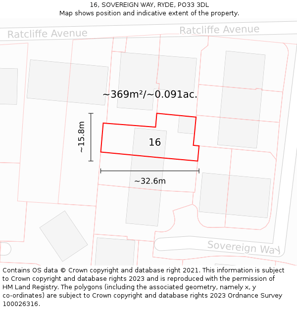 16, SOVEREIGN WAY, RYDE, PO33 3DL: Plot and title map