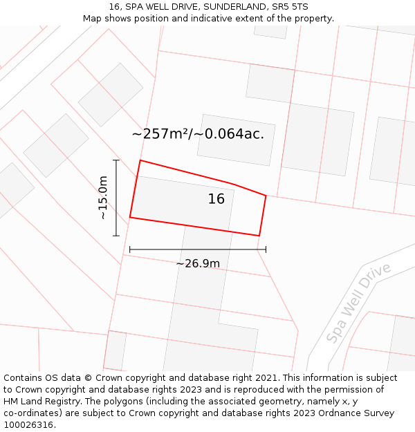 16, SPA WELL DRIVE, SUNDERLAND, SR5 5TS: Plot and title map