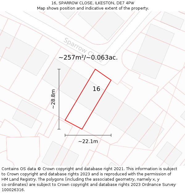 16, SPARROW CLOSE, ILKESTON, DE7 4PW: Plot and title map