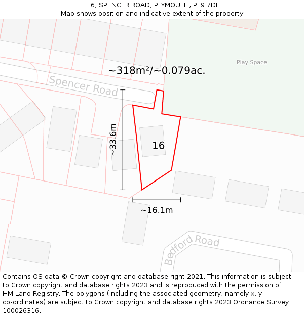 16, SPENCER ROAD, PLYMOUTH, PL9 7DF: Plot and title map