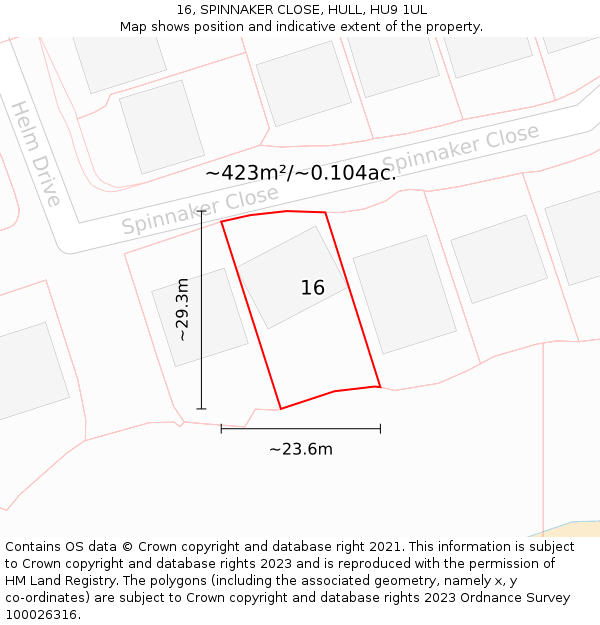 16, SPINNAKER CLOSE, HULL, HU9 1UL: Plot and title map