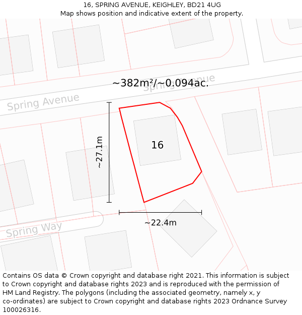 16, SPRING AVENUE, KEIGHLEY, BD21 4UG: Plot and title map