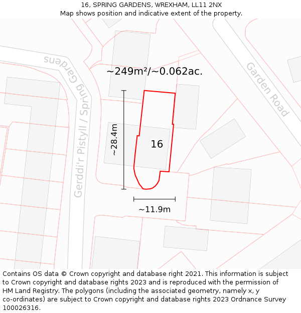 16, SPRING GARDENS, WREXHAM, LL11 2NX: Plot and title map
