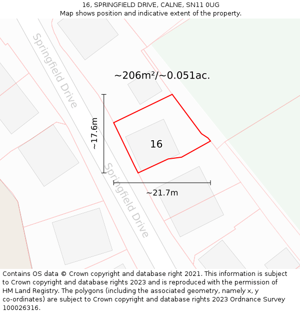 16, SPRINGFIELD DRIVE, CALNE, SN11 0UG: Plot and title map