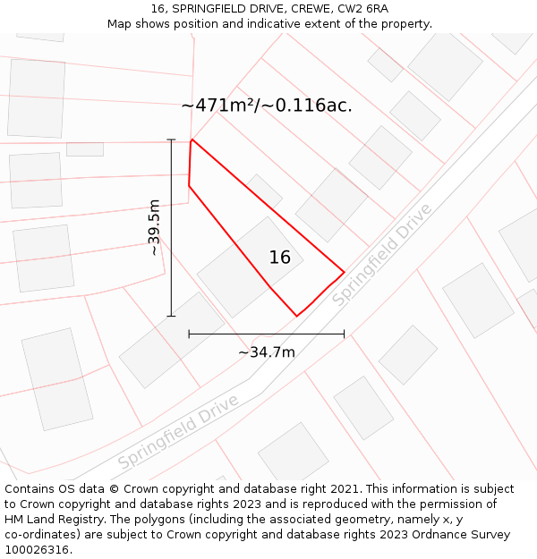 16, SPRINGFIELD DRIVE, CREWE, CW2 6RA: Plot and title map