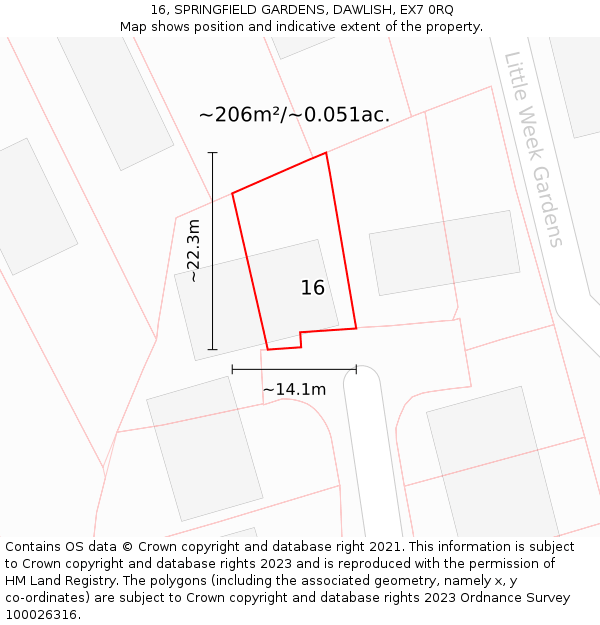 16, SPRINGFIELD GARDENS, DAWLISH, EX7 0RQ: Plot and title map