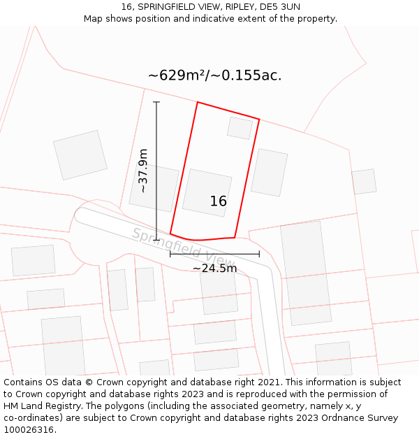 16, SPRINGFIELD VIEW, RIPLEY, DE5 3UN: Plot and title map