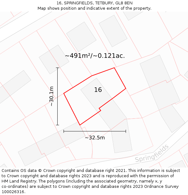 16, SPRINGFIELDS, TETBURY, GL8 8EN: Plot and title map