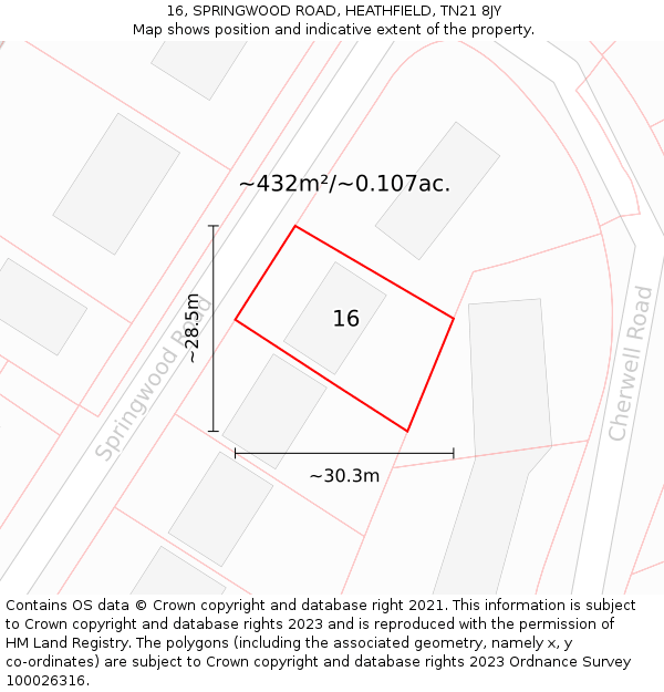 16, SPRINGWOOD ROAD, HEATHFIELD, TN21 8JY: Plot and title map