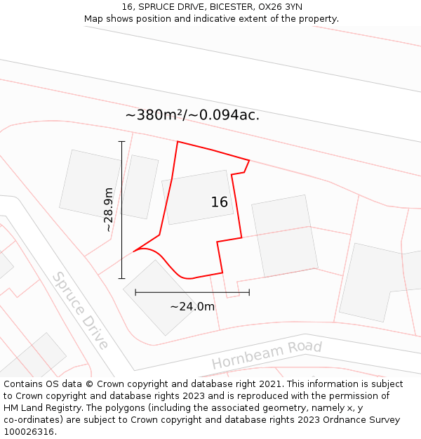 16, SPRUCE DRIVE, BICESTER, OX26 3YN: Plot and title map