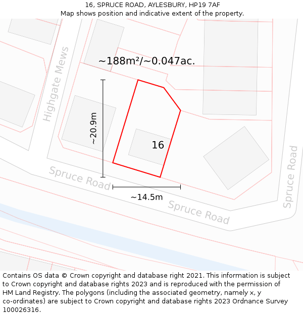 16, SPRUCE ROAD, AYLESBURY, HP19 7AF: Plot and title map