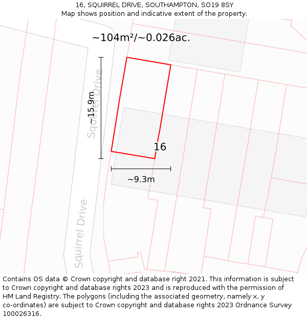 16, SQUIRREL DRIVE, SOUTHAMPTON, SO19 8SY: Plot and title map