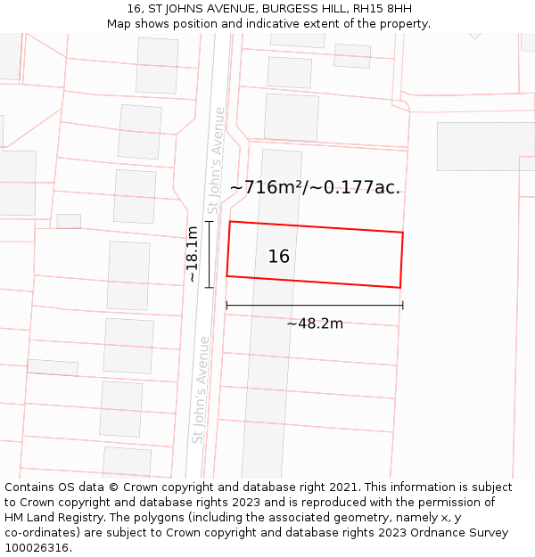 16, ST JOHNS AVENUE, BURGESS HILL, RH15 8HH: Plot and title map