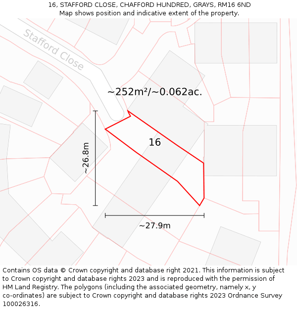 16, STAFFORD CLOSE, CHAFFORD HUNDRED, GRAYS, RM16 6ND: Plot and title map