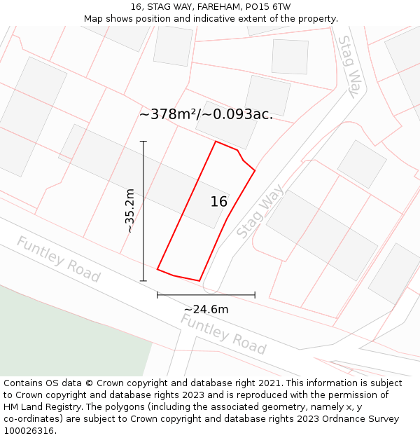 16, STAG WAY, FAREHAM, PO15 6TW: Plot and title map