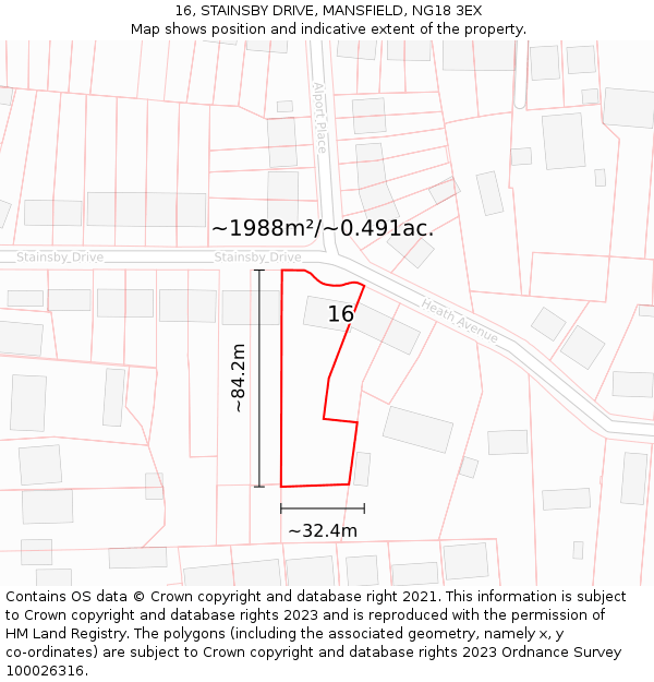 16, STAINSBY DRIVE, MANSFIELD, NG18 3EX: Plot and title map