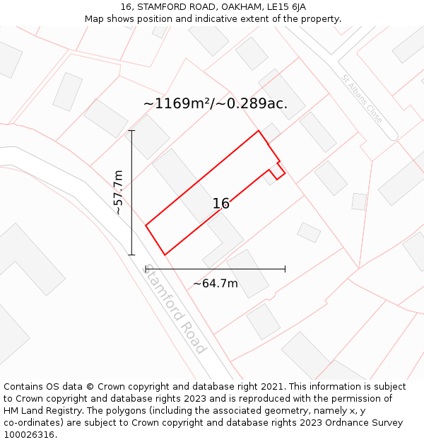 16, STAMFORD ROAD, OAKHAM, LE15 6JA: Plot and title map