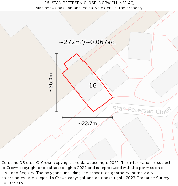 16, STAN PETERSEN CLOSE, NORWICH, NR1 4QJ: Plot and title map