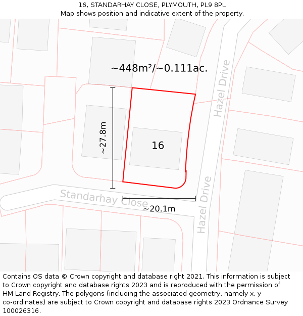 16, STANDARHAY CLOSE, PLYMOUTH, PL9 8PL: Plot and title map