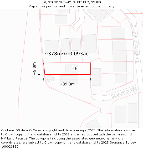 16, STANDISH WAY, SHEFFIELD, S5 8YA: Plot and title map