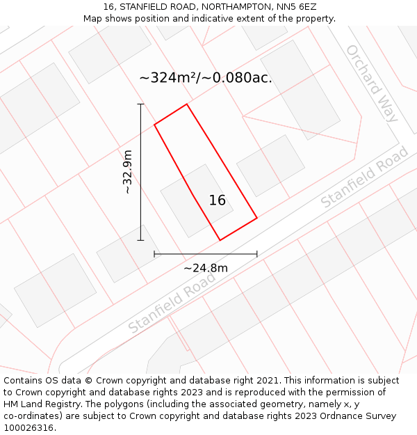 16, STANFIELD ROAD, NORTHAMPTON, NN5 6EZ: Plot and title map