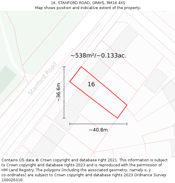 16, STANFORD ROAD, GRAYS, RM16 4XS: Plot and title map