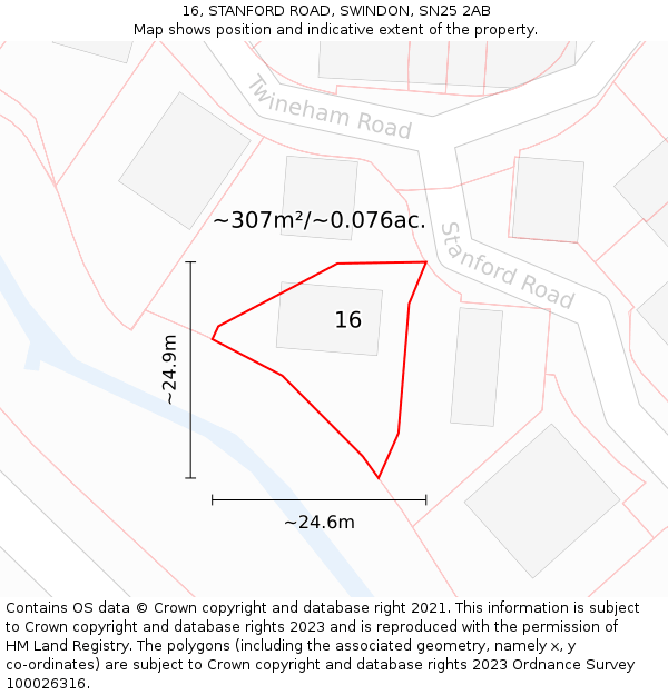 16, STANFORD ROAD, SWINDON, SN25 2AB: Plot and title map