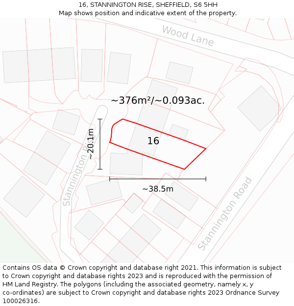16, STANNINGTON RISE, SHEFFIELD, S6 5HH: Plot and title map