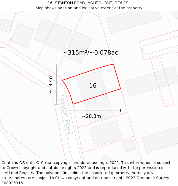 16, STANTON ROAD, ASHBOURNE, DE6 1SH: Plot and title map