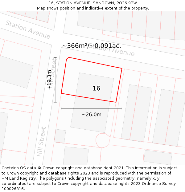 16, STATION AVENUE, SANDOWN, PO36 9BW: Plot and title map